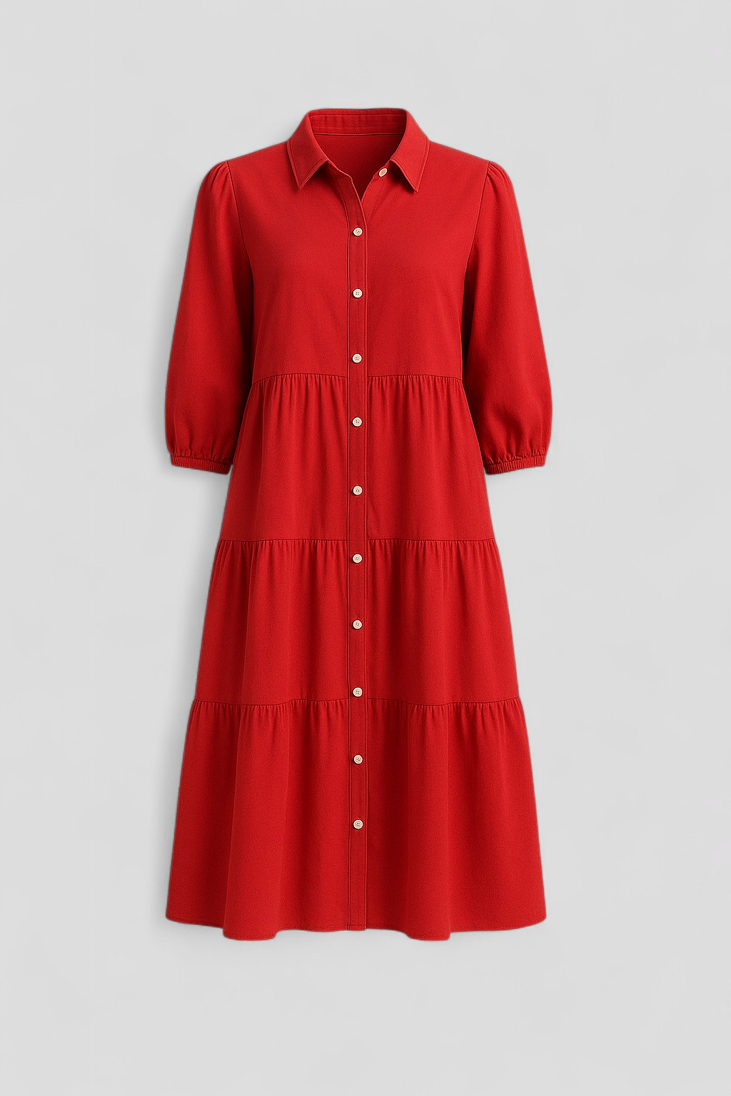 Abito Lungo Donna con Collo a Revers - Rosso - abito abito casual semi-formale abito con collo a revers abito donna abito lungo elegante abito per eventi sociali collo comfort traspirante design minimalista donna dresses maniche a tre quarti revers silhouette ampia stile monocromatico vestito donna versatile - Concept Palermo