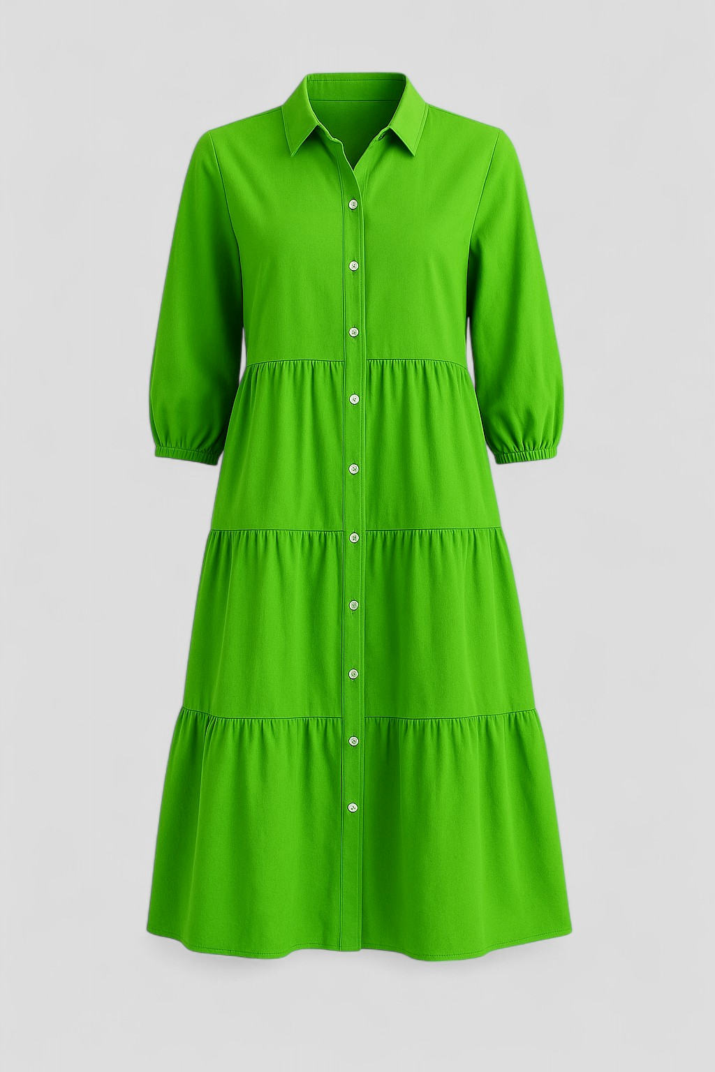 Abito Lungo Donna con Collo a Revers - Verde - abito abito casual semi-formale abito con collo a revers abito donna abito lungo elegante abito per eventi sociali collo comfort traspirante design minimalista donna dresses maniche a tre quarti revers silhouette ampia stile monocromatico vestito donna versatile - Concept Palermo