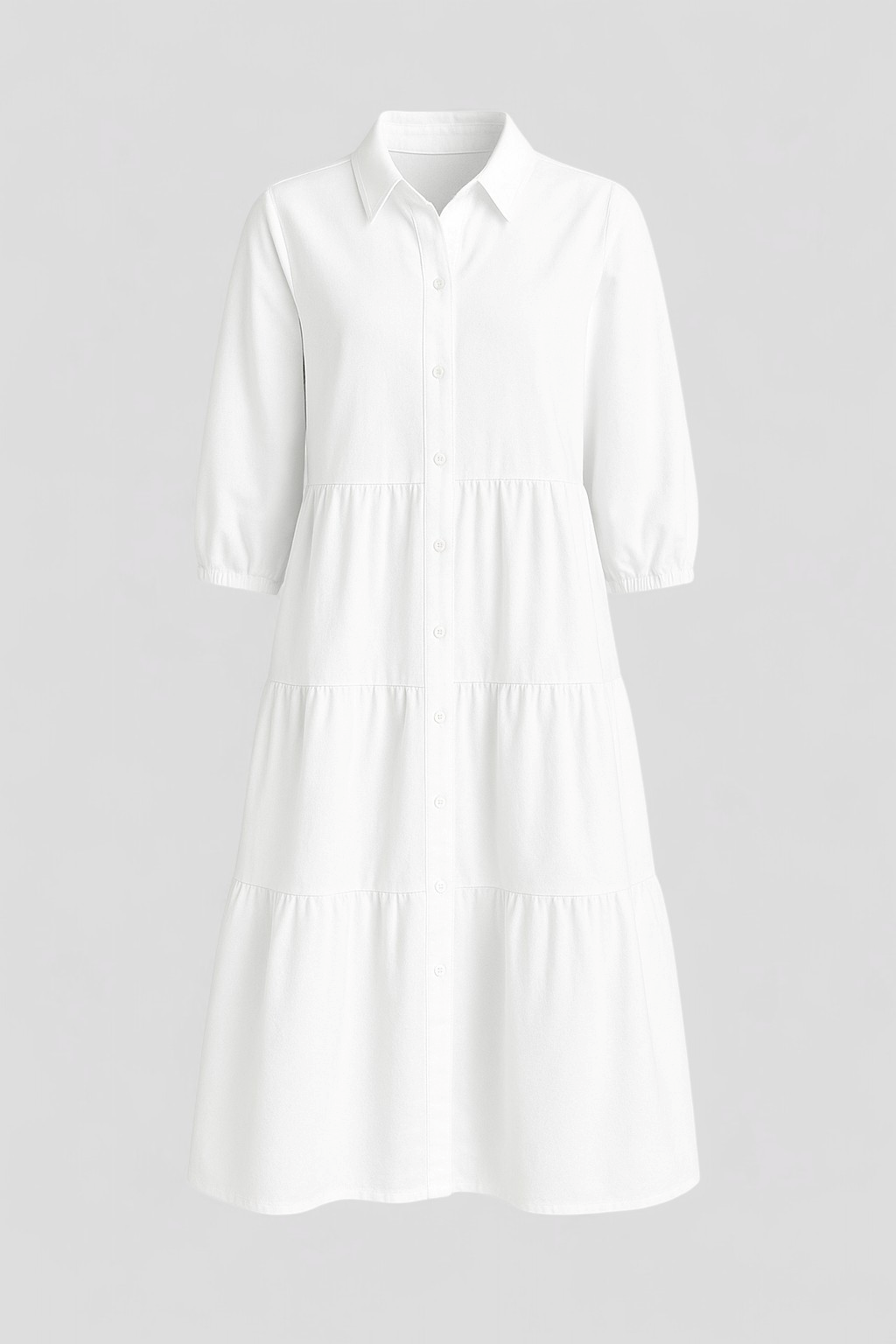 Abito Lungo Donna con Collo a Revers - Bianco - abito abito casual semi-formale abito con collo a revers abito donna abito lungo elegante abito per eventi sociali collo comfort traspirante design minimalista donna dresses maniche a tre quarti revers silhouette ampia stile monocromatico vestito donna versatile - Concept Palermo