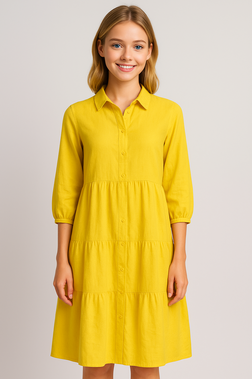 Abito Lungo Donna con Collo a Revers - - abito abito casual semi-formale abito con collo a revers abito donna abito lungo elegante abito per eventi sociali collo comfort traspirante design minimalista donna dresses maniche a tre quarti revers silhouette ampia stile monocromatico vestito donna versatile - Concept Palermo