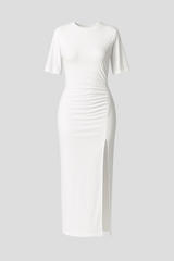 Midi-jurk voor dames van katoen met zijsplit - casual elegante zomerjurk