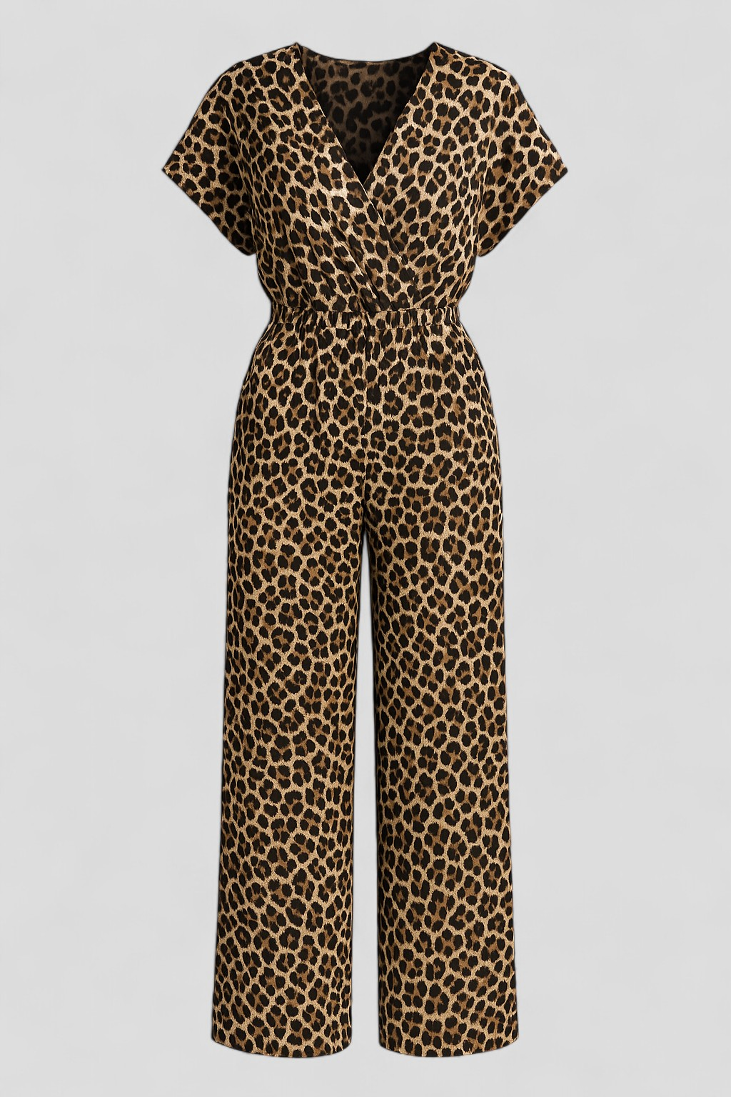 Tuta Donna con Motivo Pantera - Marrone - abbigliamento versatile collo a V design pantera donna materiale morbido motivo occasione casual one-pieces pantaloni larghi pantera stile moderno tuta tuta chic tuta donna tuta elegante - Concept Palermo