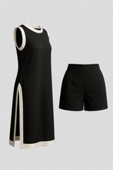 Zomerse damesoutfit in boho color block stijl