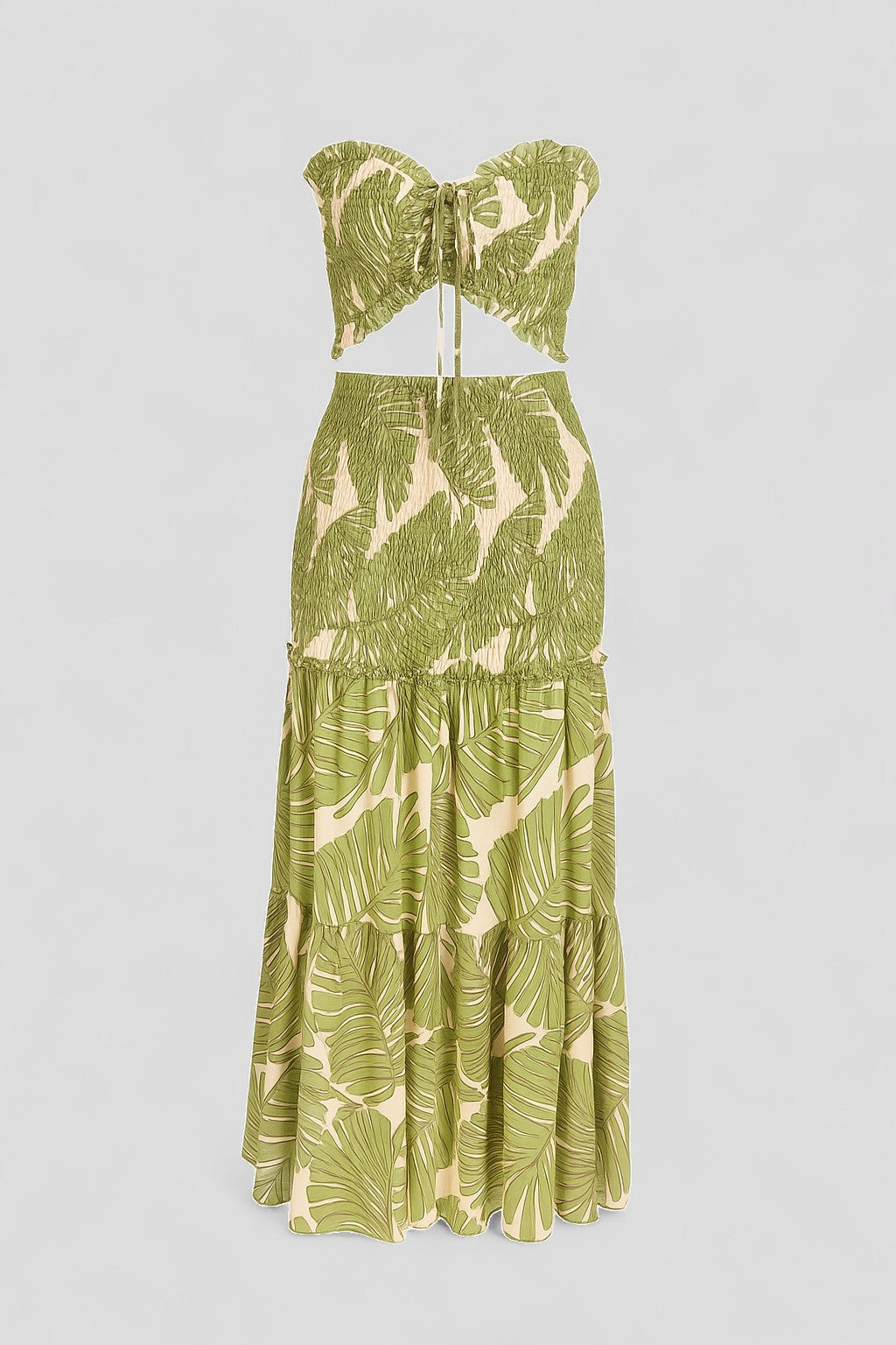 Abito Estivo Aderente con Stampa Tropicale Donna - Verde - abito Abito con Scollo Bandeau abito estivo Abito Multicolore aderente Bordo Arricciato Design Aderente donna dresses estivo Look Estivo stampa Stampa Tropicale Stile Aderente tropicale Vestito per Vacanze Vita Cinch - Concept Palermo