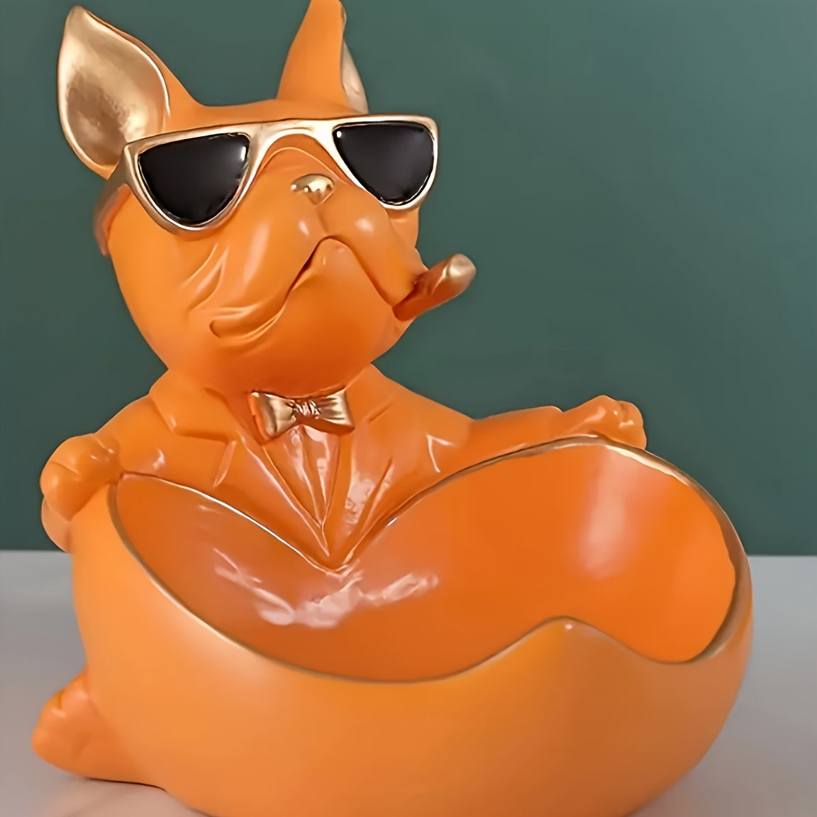 Vassoio Decorativo Bulldog Nero in Resina, Moderno Porta Oggetti e Gioielli - Arancia - aitest bulldog casa Decoratie decorazione home & garden portaoggetti vassoio vassoio portaoggetti - Concept Palermo
