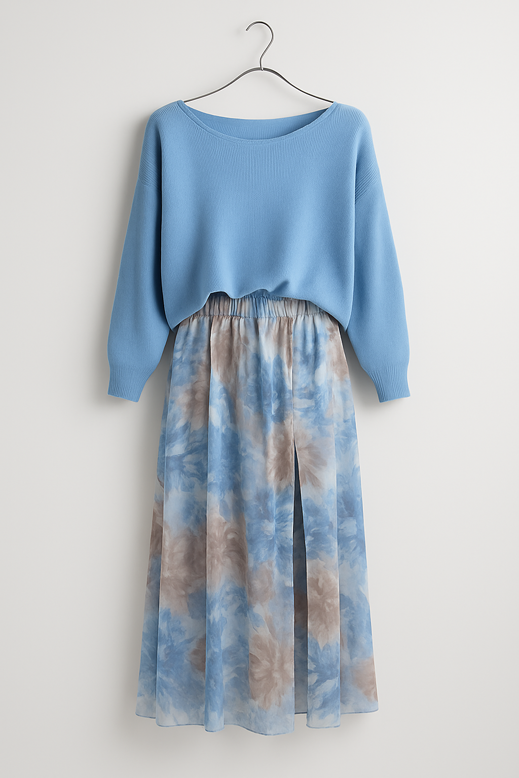 Coordinato Donna con Maglione Azzurro e Gonna Floreale con Spacco Pelle - Floral Blue S - azzurro casual dress casual dresses coordinato coordinato donna donna Dresses female dress floreale gonna maglione Maxi dress Maxi Dresses Mini Dresses outfit sets - Concept Palermo