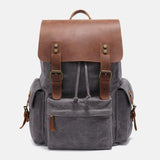 RetroRider 15,6" laptoprugzak van canvas en echt bruin leer, voor mannen en vrouwen