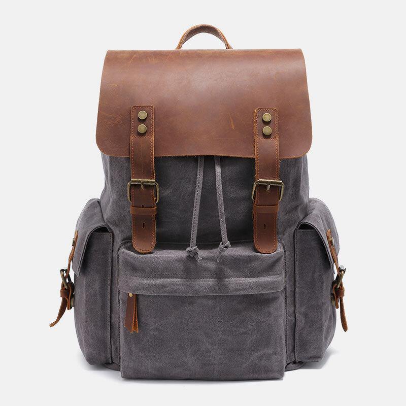 Zaino per laptop RetroRider in tela e pelle - Grigio - Backpacks bags laptop pelle retrorider tela zaino zaino laptop - Concept Palermo