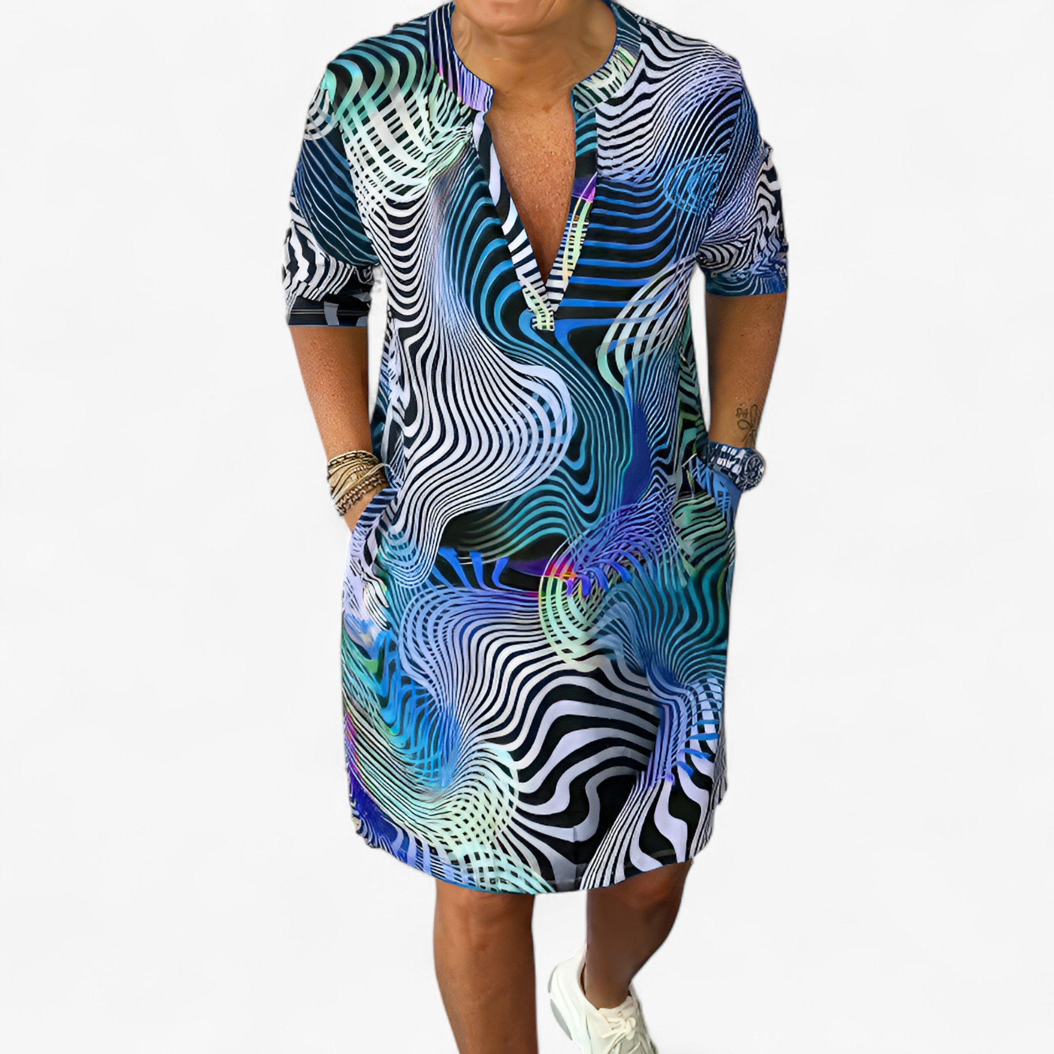 Vestido elegante para mujer con escote en V y elástico - Vestido casual suave y cómodo