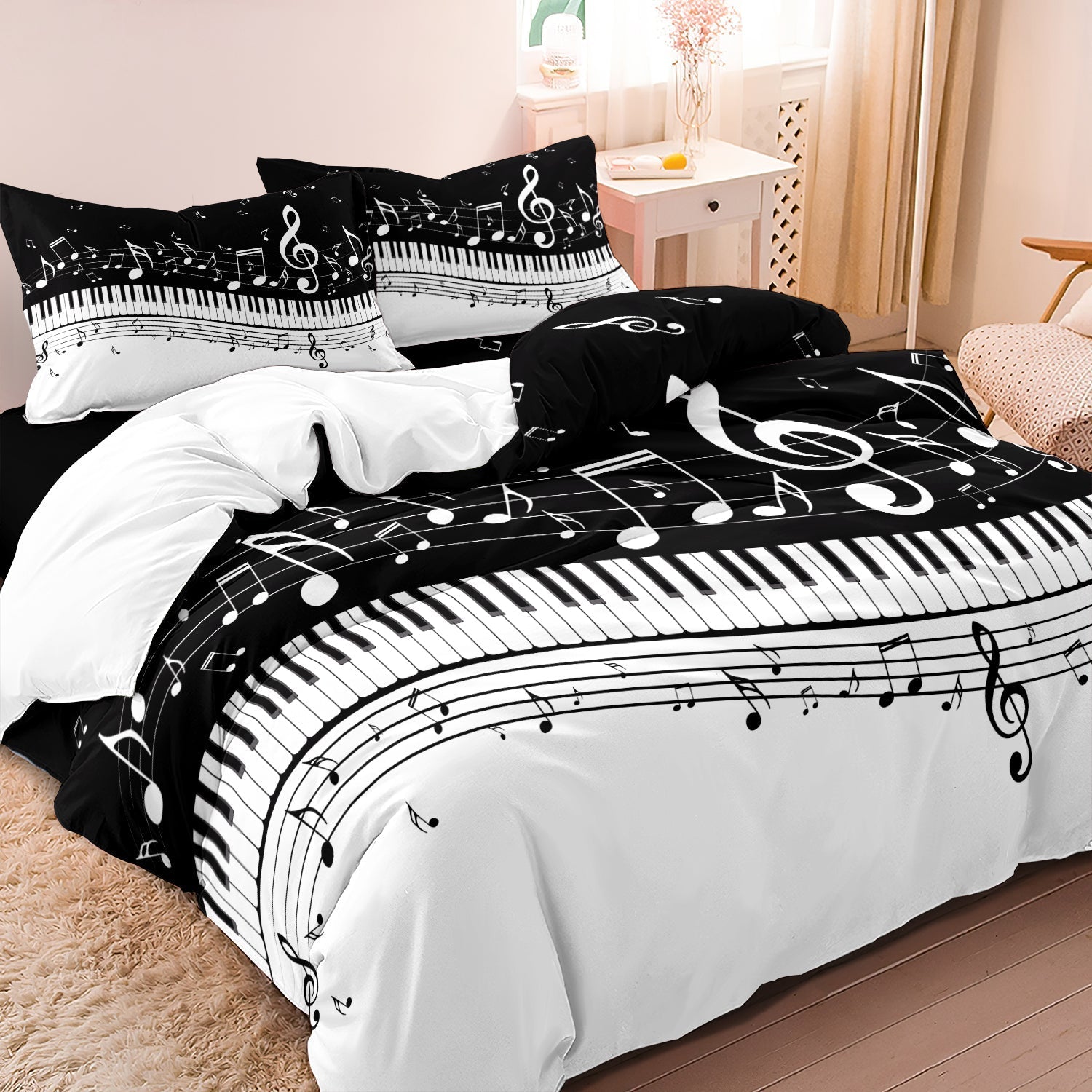 Luxe Layers - Set copripiumino con note di pianoforte e musica Cotone Uomo Poliestere - EU King - Beddengoed copripiumino cotone home & garden layers luxe luxe layers musica new_for_google_may note - Concept Palermo