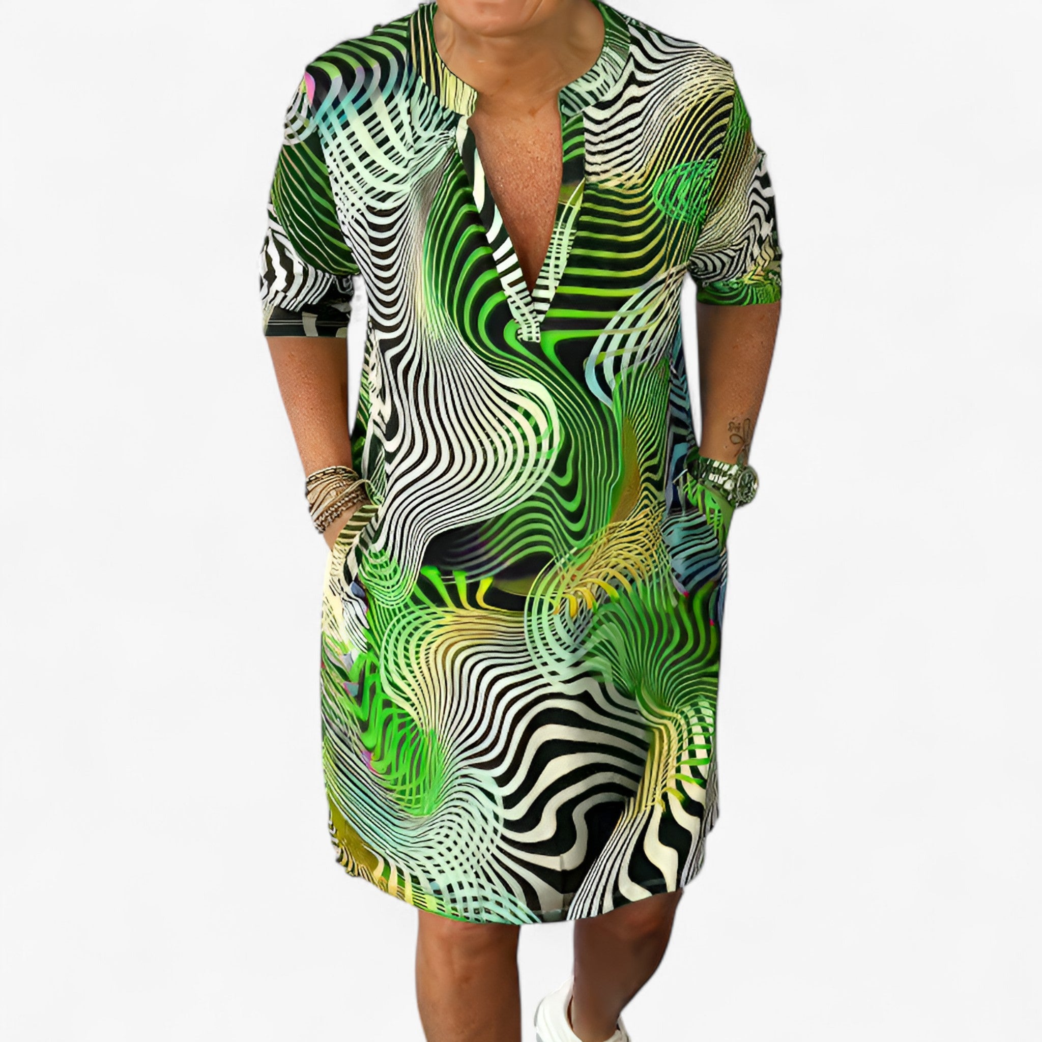 Vestido elegante para mujer con escote en V y elástico - Vestido casual suave y cómodo