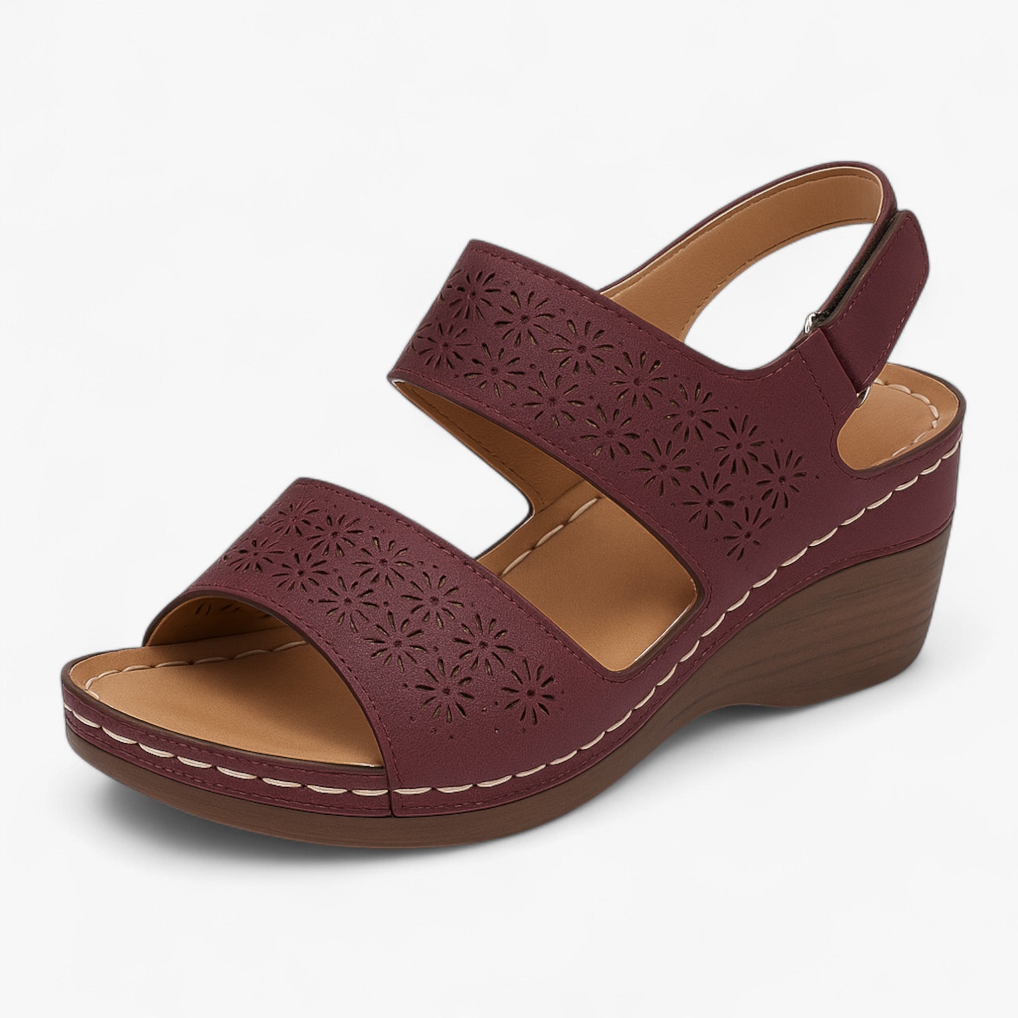 Sandali Ortopedici Estivi Donna in Pelle con Zeppa Comoda - Rosso - estivi ortopedici sandalen sandali sandali ortopedici sandals schoenen - Concept Palermo