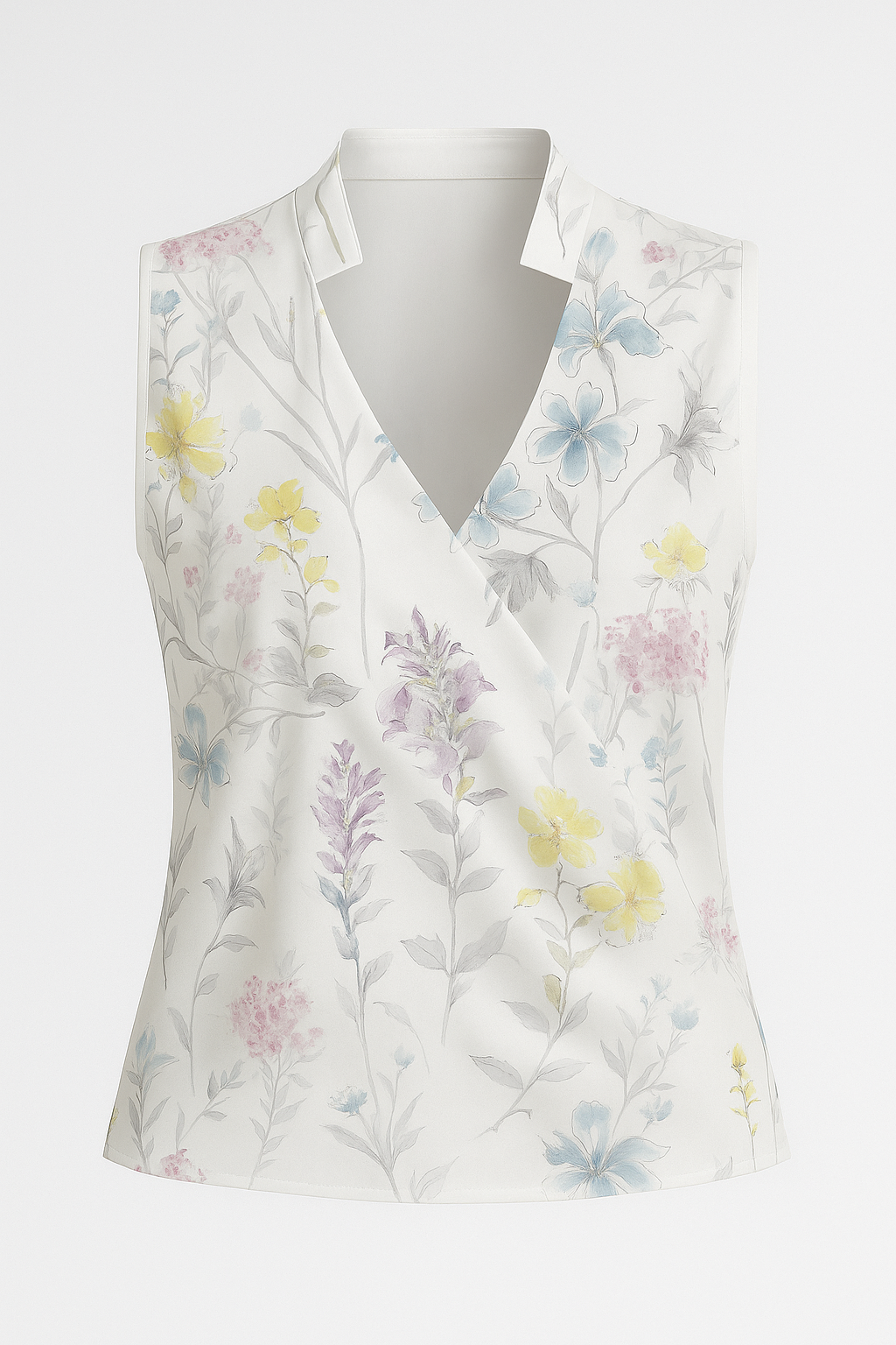 Blusa Donna Elegante Estiva Scollo V con Colletto, Senza Maniche, Casual Chic - Fiore 1 - blusa blusa maniche colletto donna fashion Frauen Oberteil maniche scollo women's top clothes - Concept Palermo