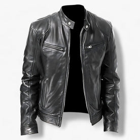 Giacca Moto Uomo in Vera Pelle Nera Slim Fit con Protezione Antivento - Nero - giacca giacca pelle Linen Men men's coats & jackets moto pelle protezione slim Solid uomini - Concept Palermo
