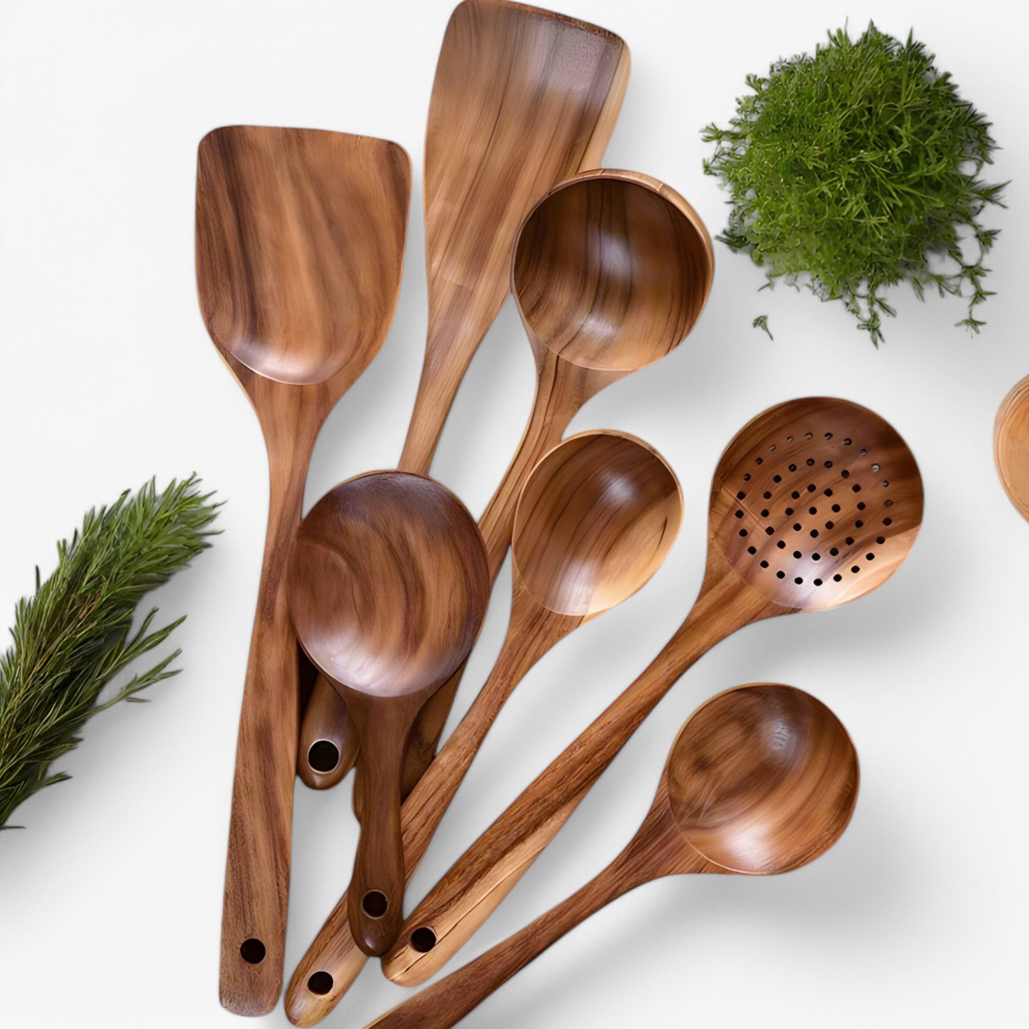 Set Utensili da Cucina in Teak Naturale 5 Pezzi - Spatola, Mestolo, Cucchiaio - - cucina cucina legno home & garden Kitchen Utensils legno teak uomo - Concept Palermo