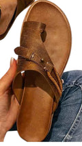 Sandalias artesanales de piel con tira cruzada y anillo para el dedo para mujer