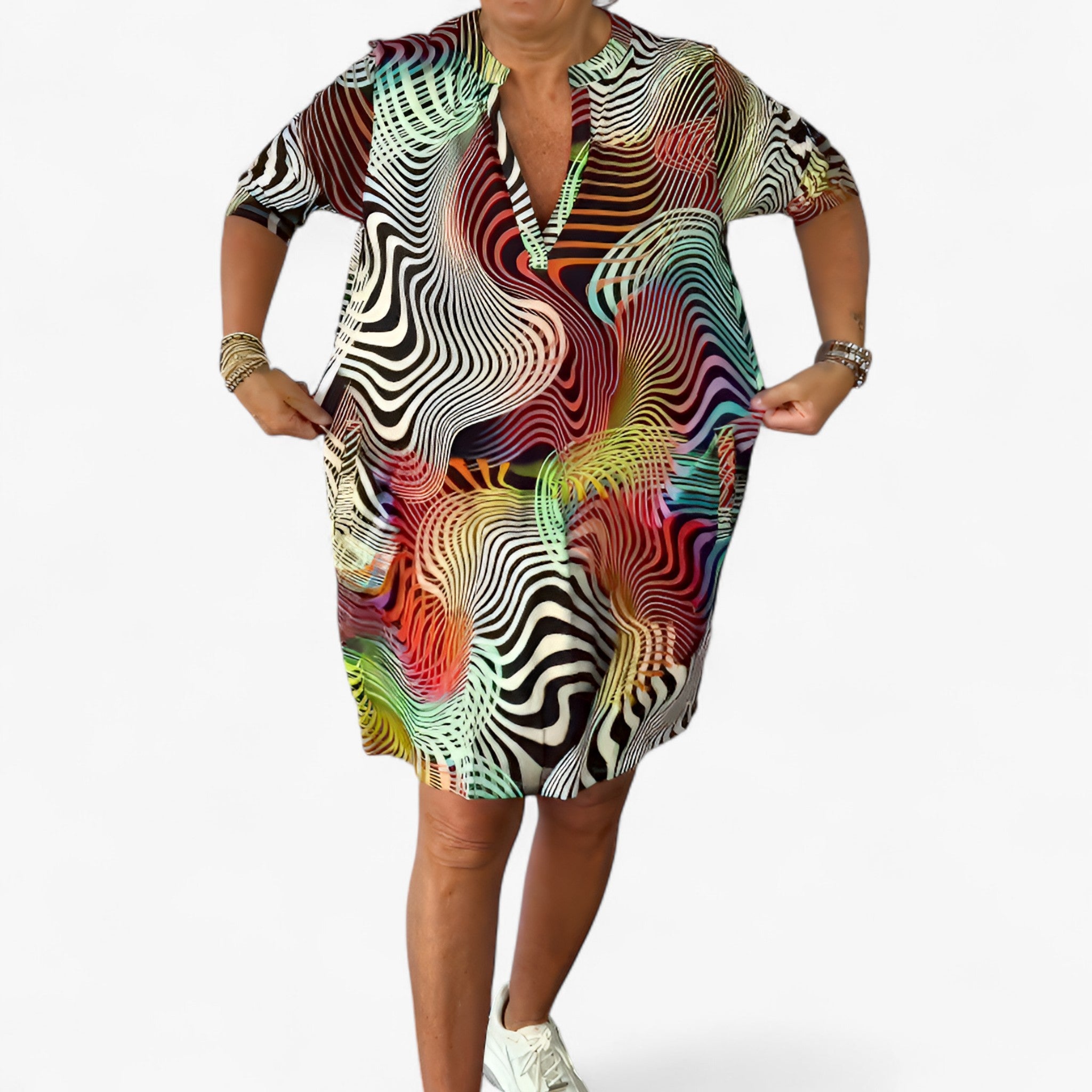 Vestido elegante para mujer con escote en V y elástico - Vestido casual suave y cómodo