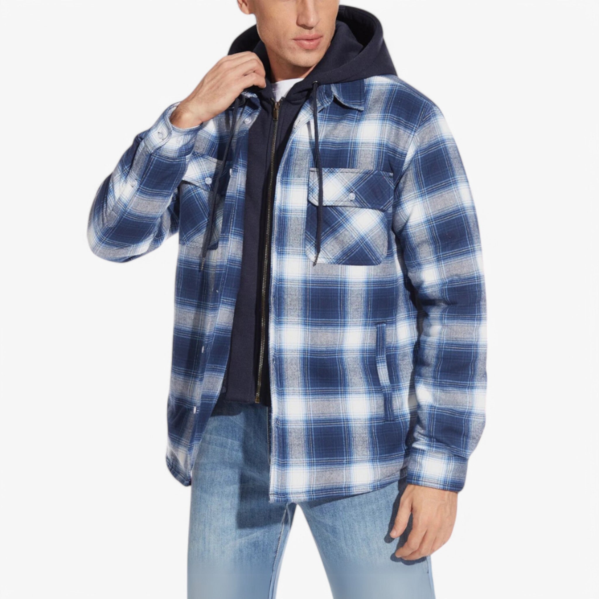 Flanella a Righe con Cappuccio Uomo - Blu - cappuccio flanella flanella righe men's coats & jackets righe uomo - Concept Palermo