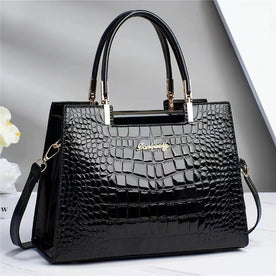 Borsa a Tracolla Donna Nera Lucida Effetto Coccodrillo, Elegante con Cinghia Regolabile - Nero (2 rimasti in magazzino) - bags borsa borsa donna coccodrillo donna effetto handbags Linen lucida Women Women's handbags - Concept Palermo