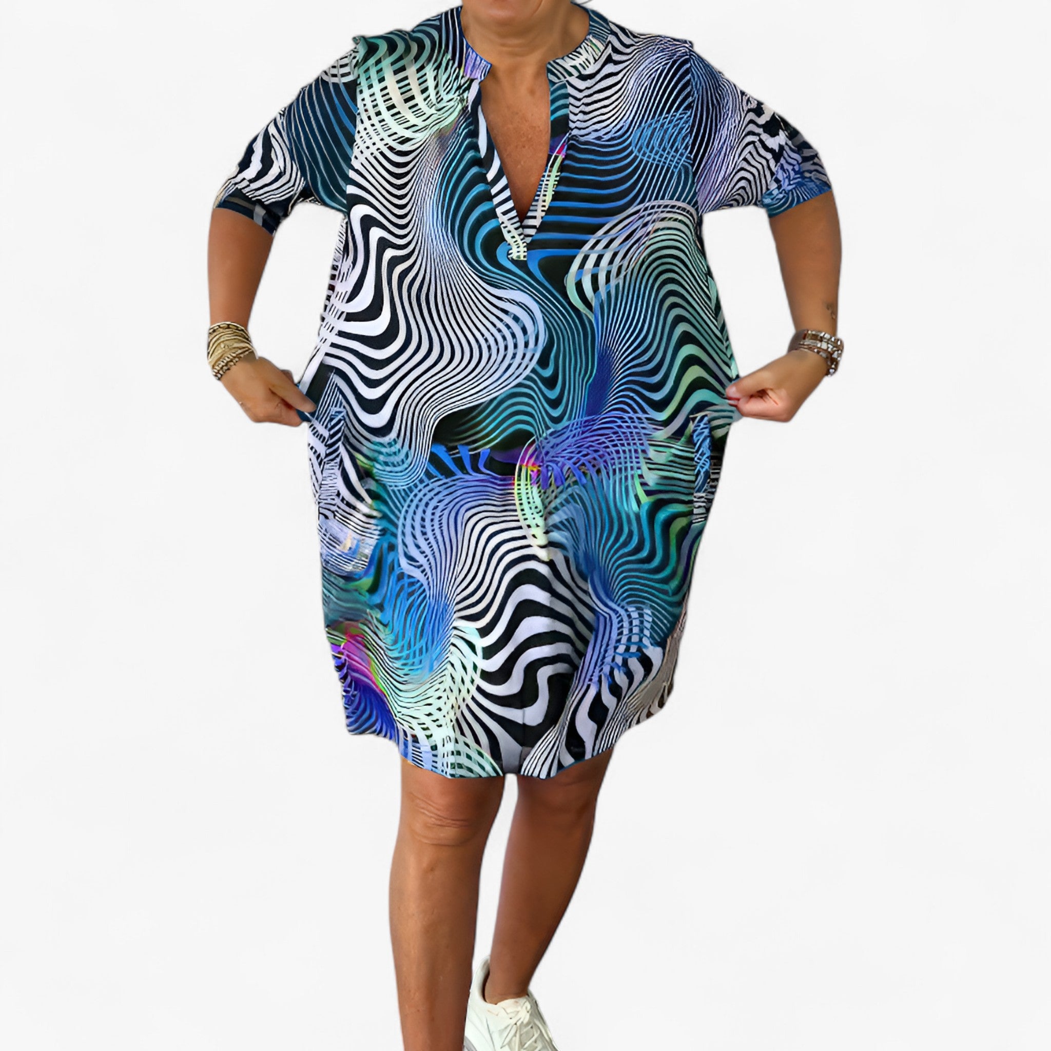 Vestido elegante para mujer con escote en V y elástico - Vestido casual suave y cómodo