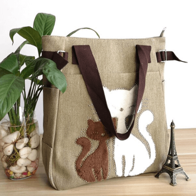 Borsa in tela Cat ricamata Uomo - - Bags borsa borsa tela ricamata tela uomo - Concept Palermo