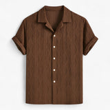 Elegante Cubaanse jacquard geometrische overhemd met korte mouwen Heren