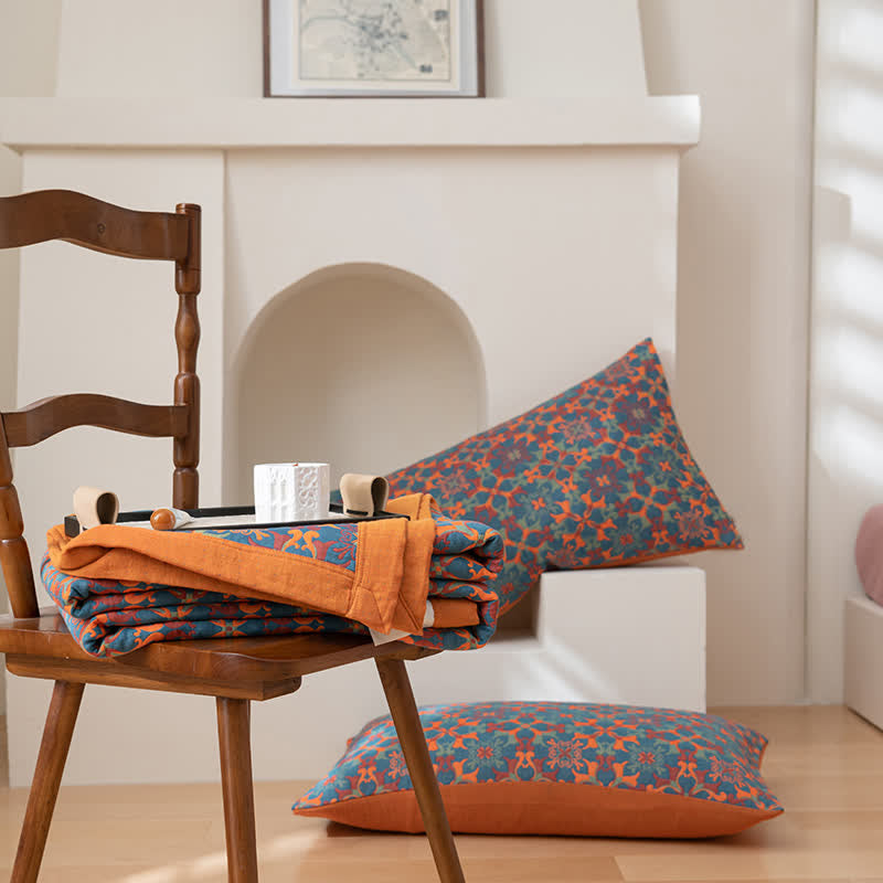 Quilt in cotone a sei strati con motivo arancione e blu - - Blanket comforter cotone home & garden motivo quilt quilt cotone quilts strati - Concept Palermo