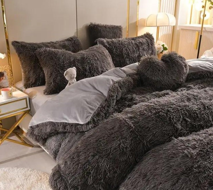 Set (5 pezzi) Coperta in microfibra morbida e spessa per l'inverno - Grigio Nero - Blankets coperta Fleece home & garden inverno microfibra morbida pezzi pezzi coperta spessa - Concept Palermo