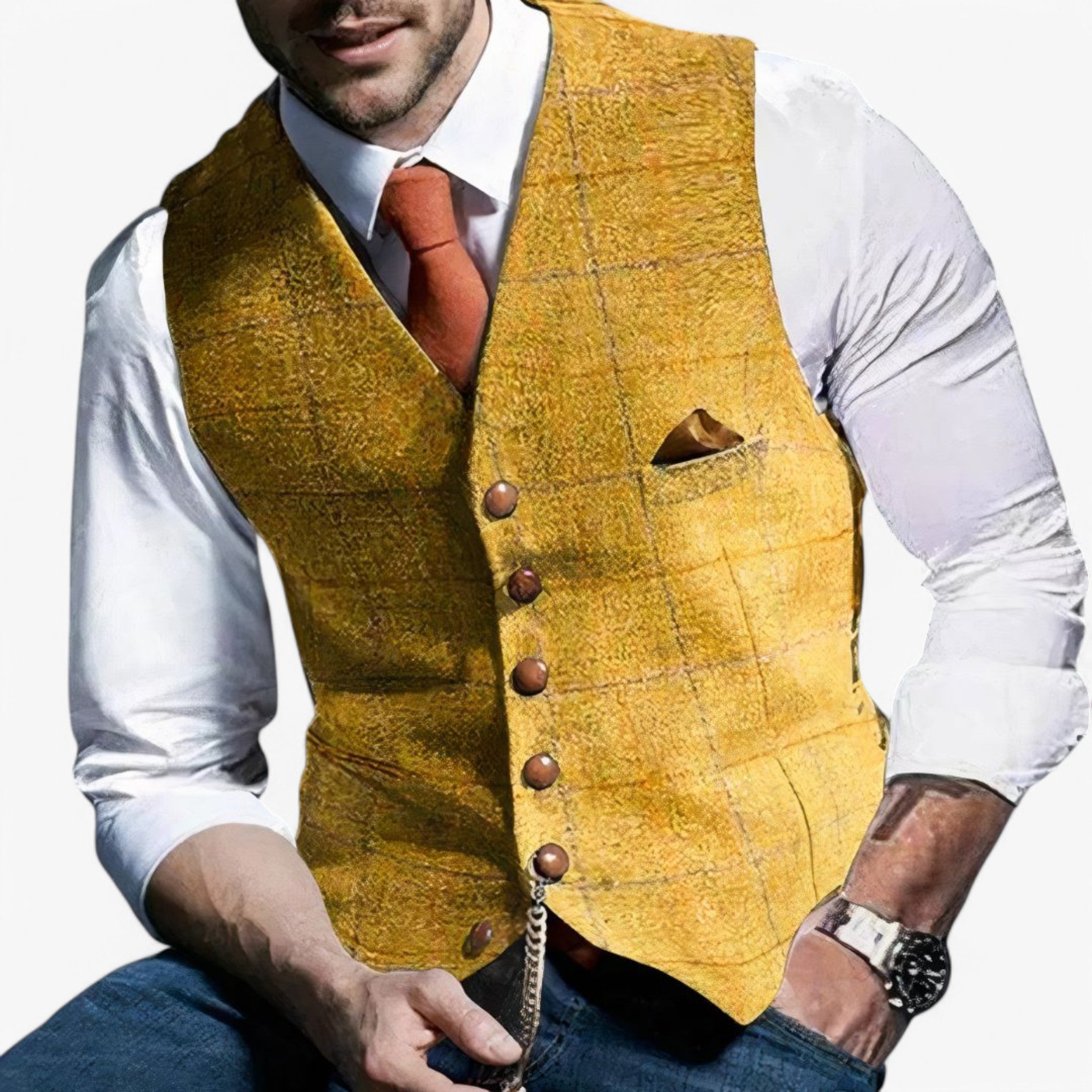 Gilet Uomo Elegante Casual, Smanicato Leggero Multitasche per Lavoro e Tempo Libero - Giallo - gilet gilet uomo men's top clothes tempo uomo - Concept Palermo
