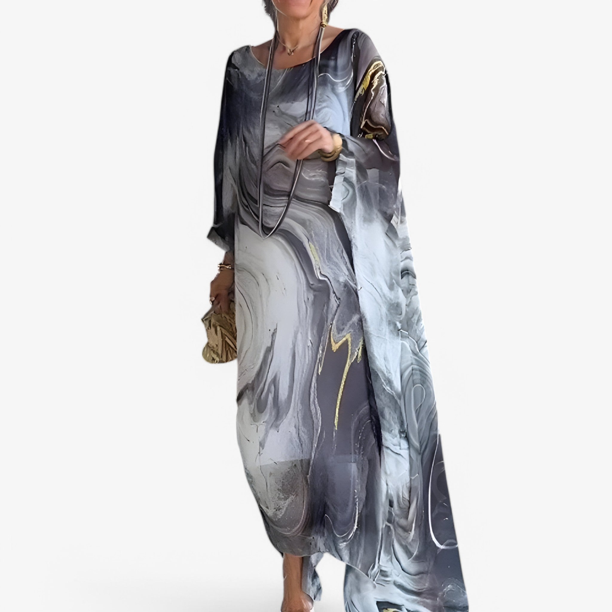 Maxi Abito Donna Effetto Marmo Elegante - Vestito Lungo Estivo Unico - Grigio - abito abito marmo donna dresses marmo new - Concept Palermo