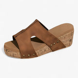 Dames sandalen van zwart leer met comfortabele sleehak - diverse maten beschikbaar