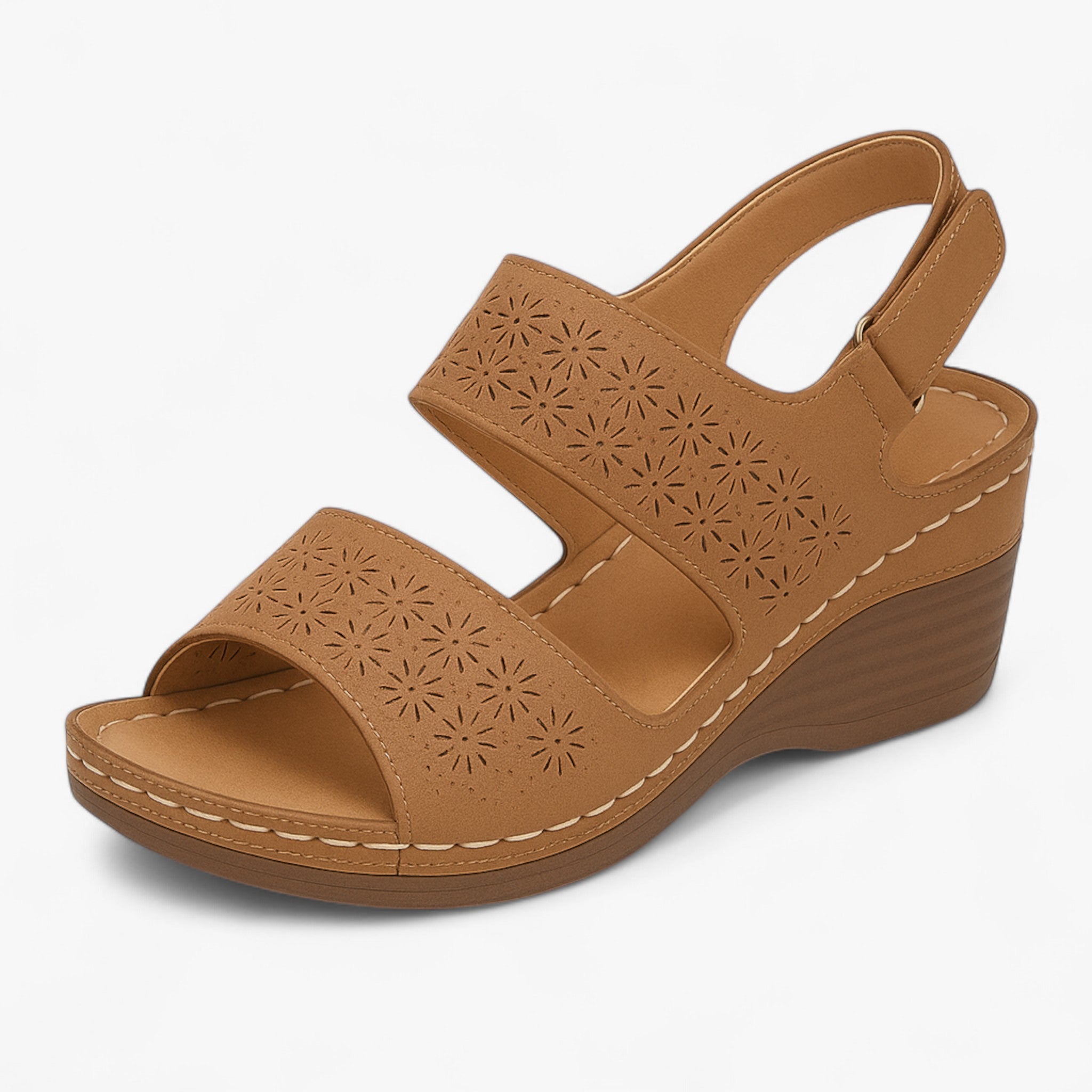 Sandali Ortopedici Estivi Donna in Pelle con Zeppa Comoda - Marrone - estivi ortopedici sandalen sandali sandali ortopedici sandals schoenen - Concept Palermo