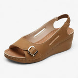 Dames sandalen van echt zwart leer met lage sleehak, comfortabel en elegant