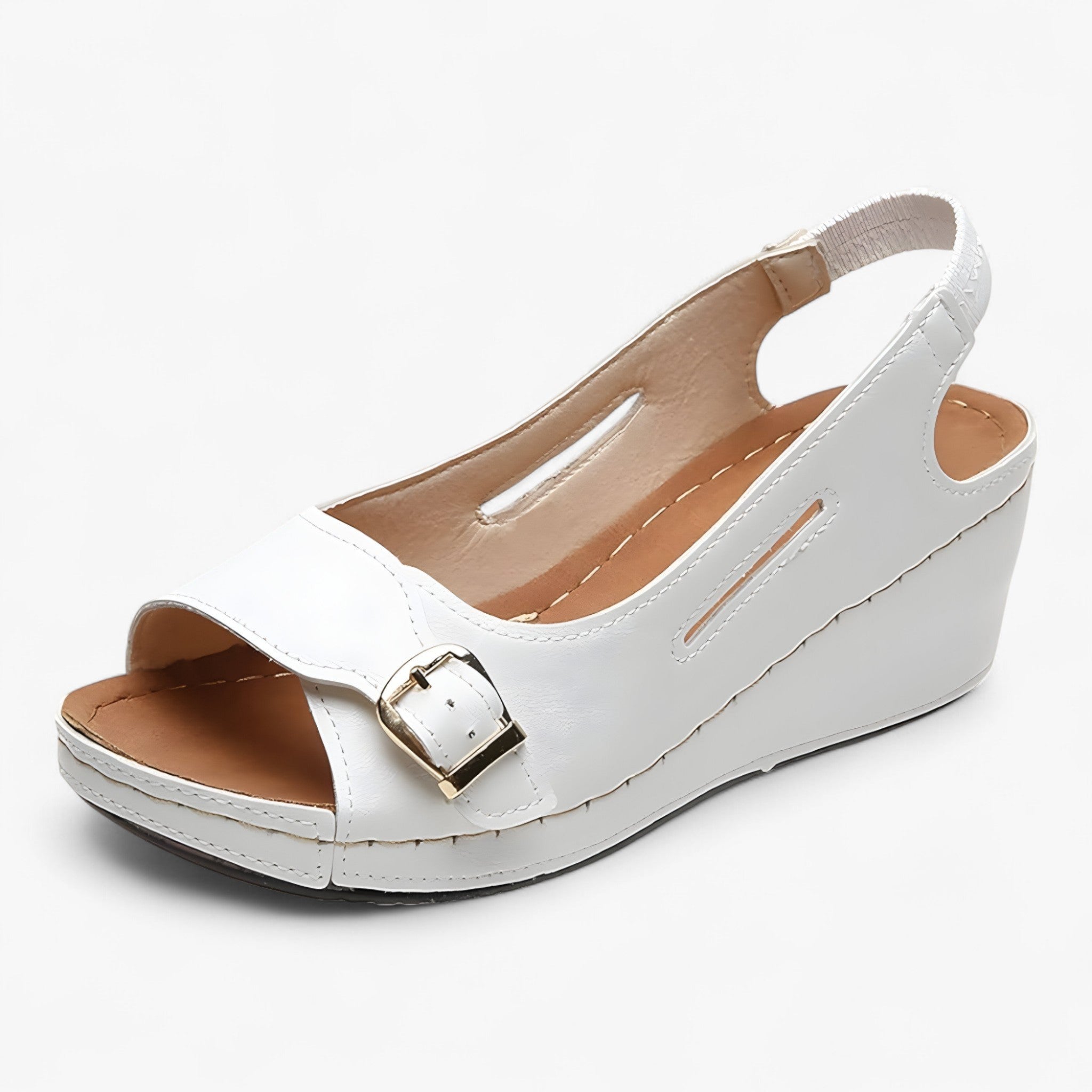 Sandalias cómodas para mujer en piel negra con cuña baja - ideales para el verano