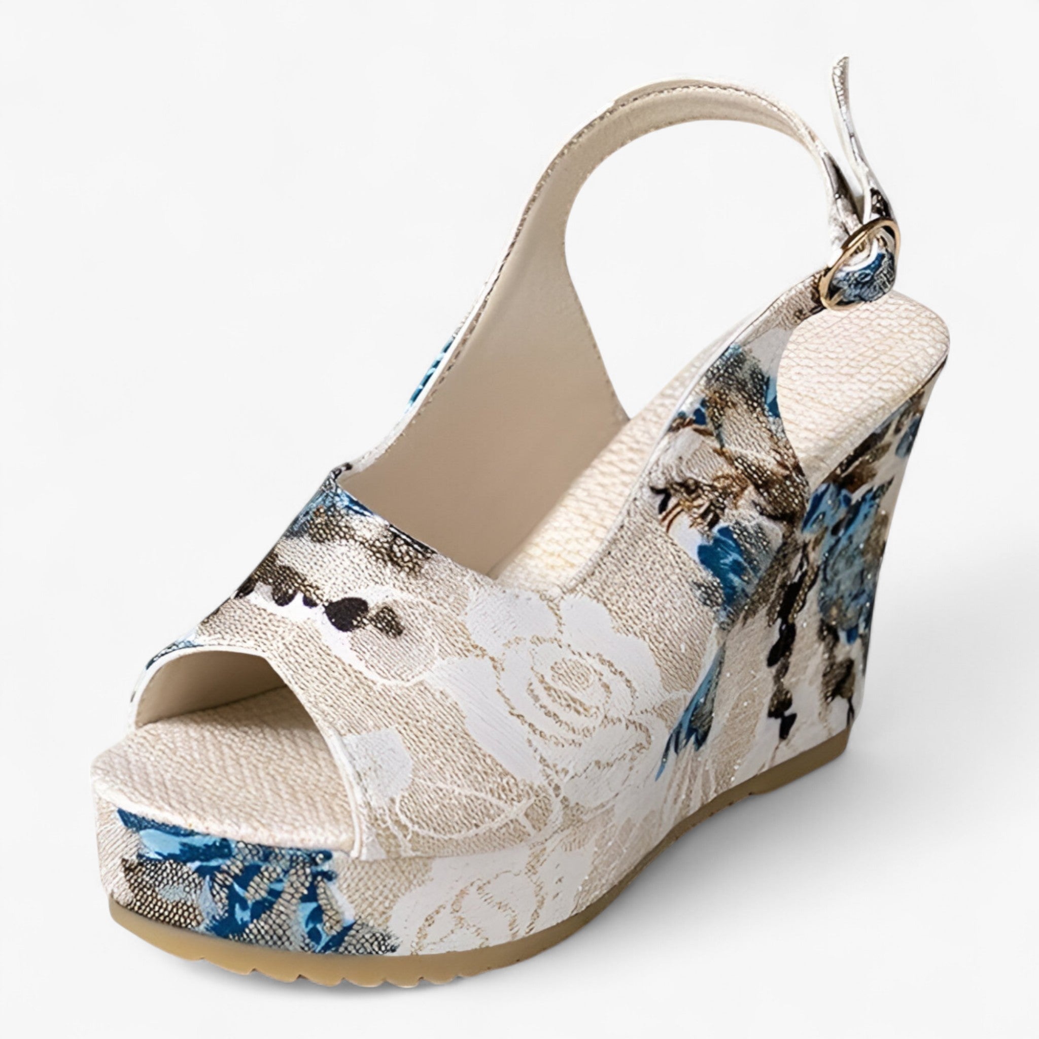 Sandalias florales cómodas y elegantes para mujer en piel sintética