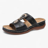 Zwarte Dames Sandalen van Echt Leer Made in Italy met Lage Hak, Elegant  