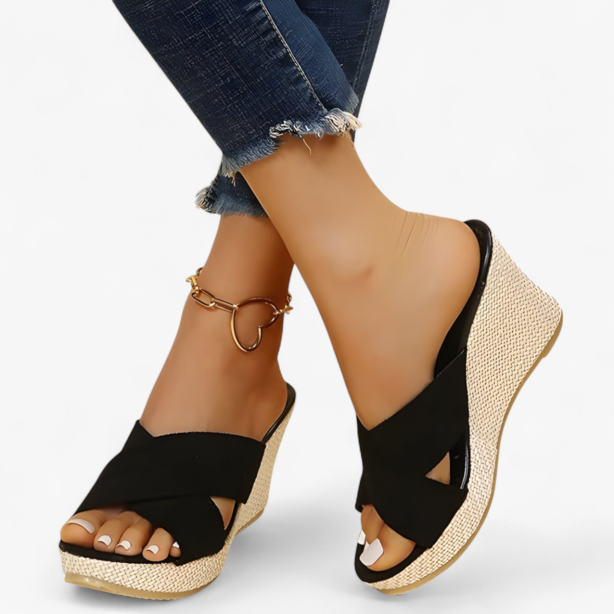 Sandalias con suela de tacón grueso versátiles para mujer