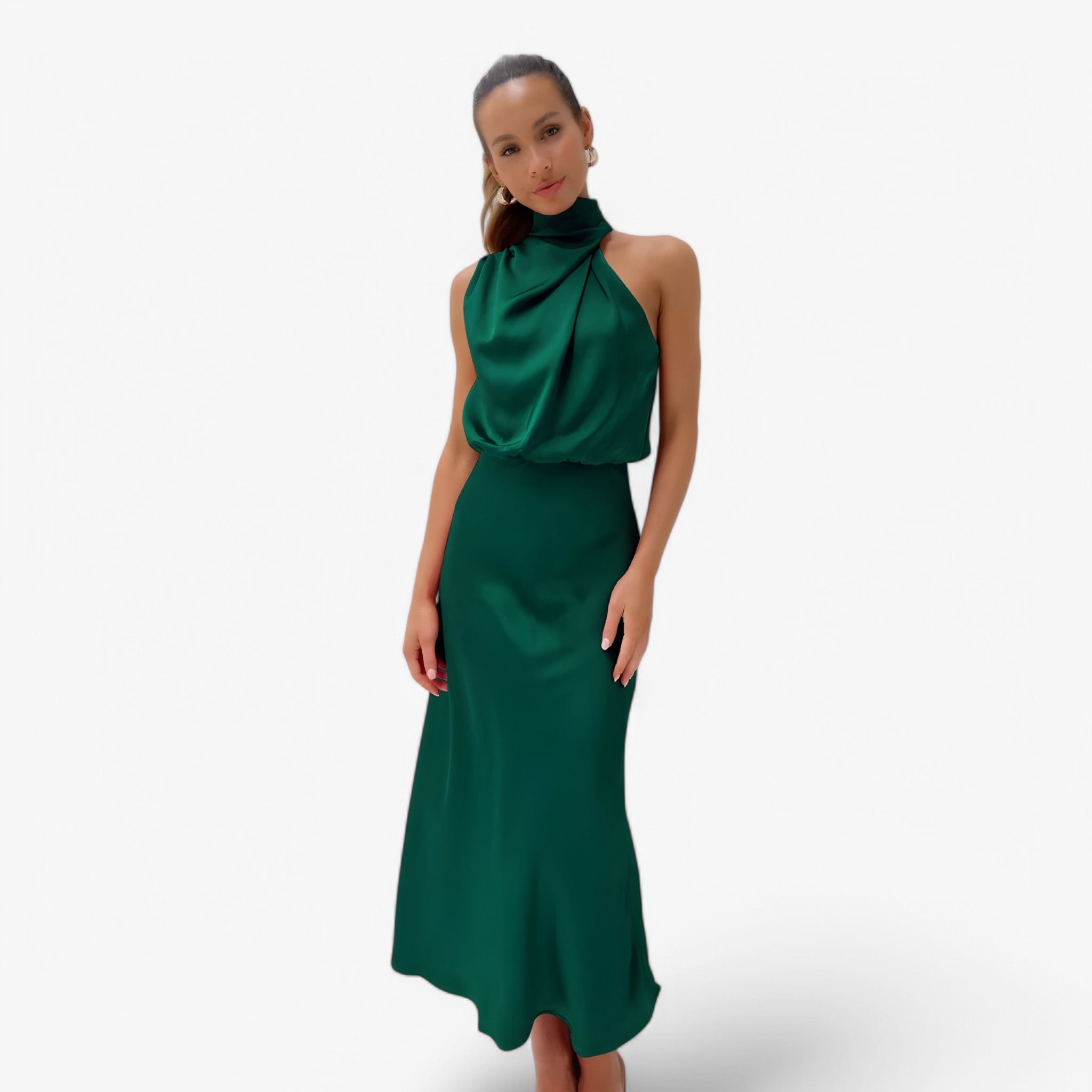 Abito da Donna in Raso Elegante - Vari Colori e Taglie Disponibili - Verde - abito abito raso donna dresses grazioso raso - Concept Palermo
