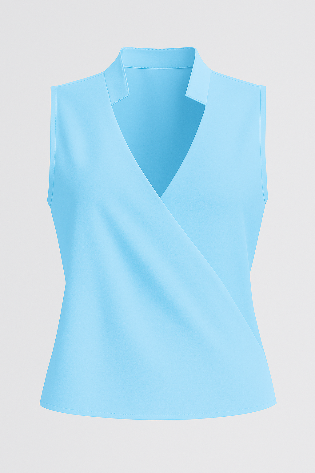 Blusa Donna Elegante Estiva Scollo V con Colletto, Senza Maniche, Casual Chic - Celeste cielo - blusa blusa maniche colletto donna fashion Frauen Oberteil maniche scollo women's top clothes - Concept Palermo