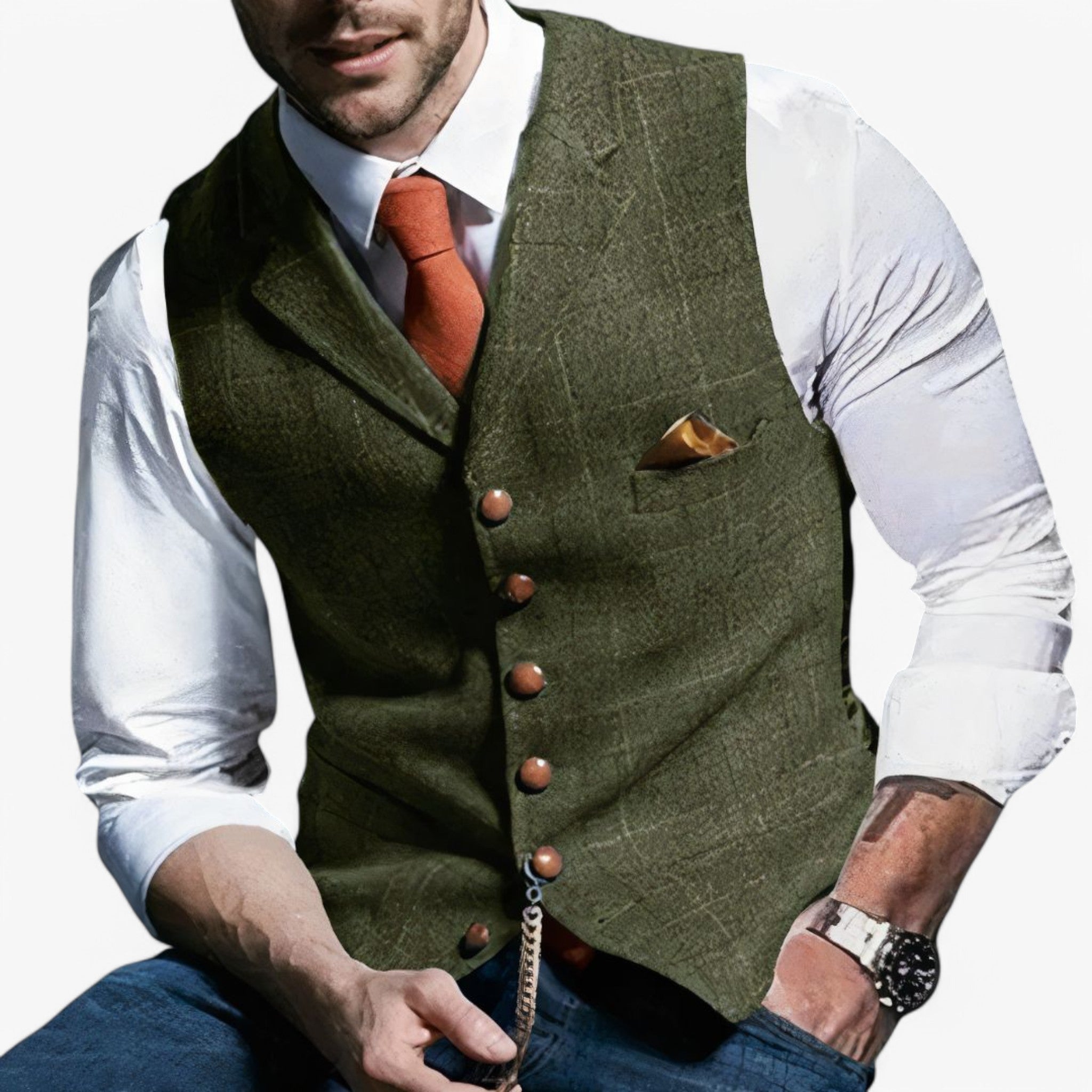 Gilet Uomo Elegante Casual, Smanicato Leggero Multitasche per Lavoro e Tempo Libero - Verde olivo - gilet gilet uomo men's top clothes tempo uomo - Concept Palermo