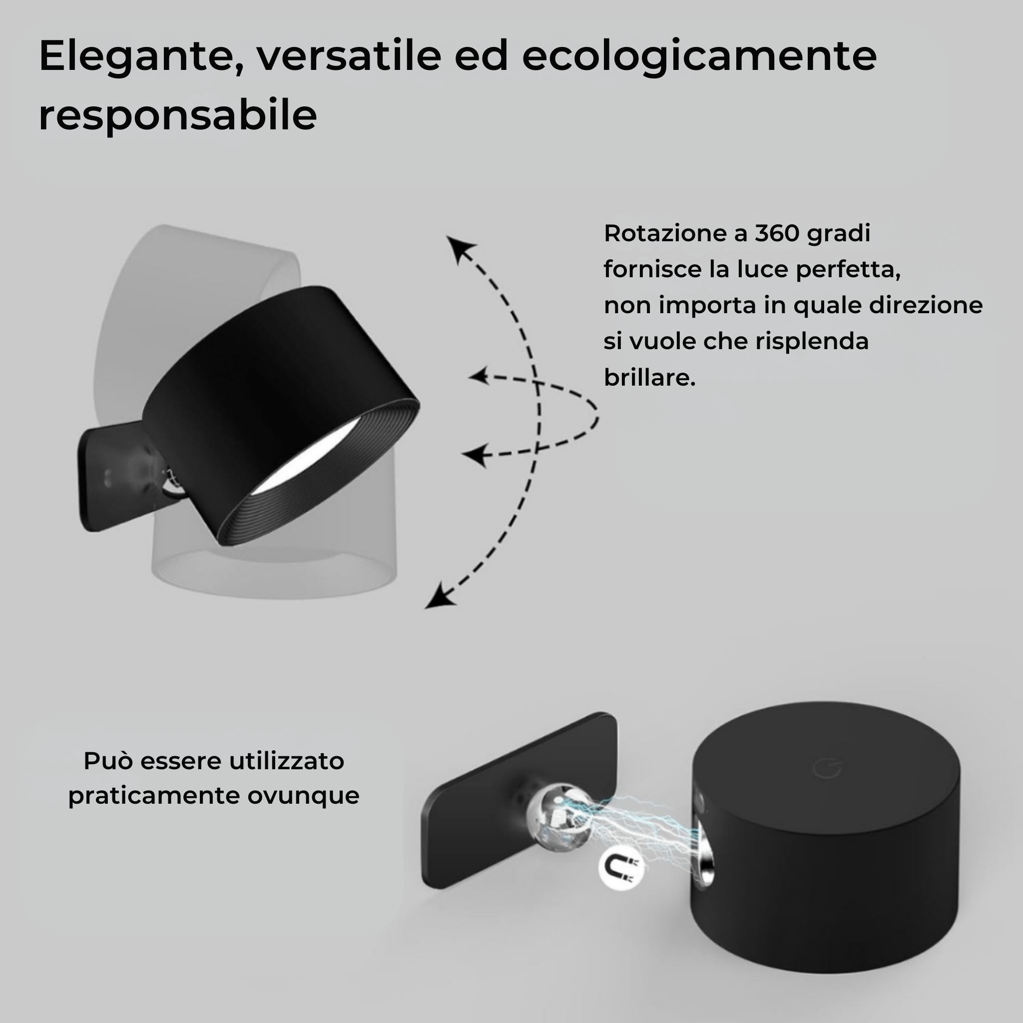Lampada da parete wireless ricaricabile a 360° - - home home & garden lampada lampada parete parete ricaricabile Væglamper wireless - Concept Palermo