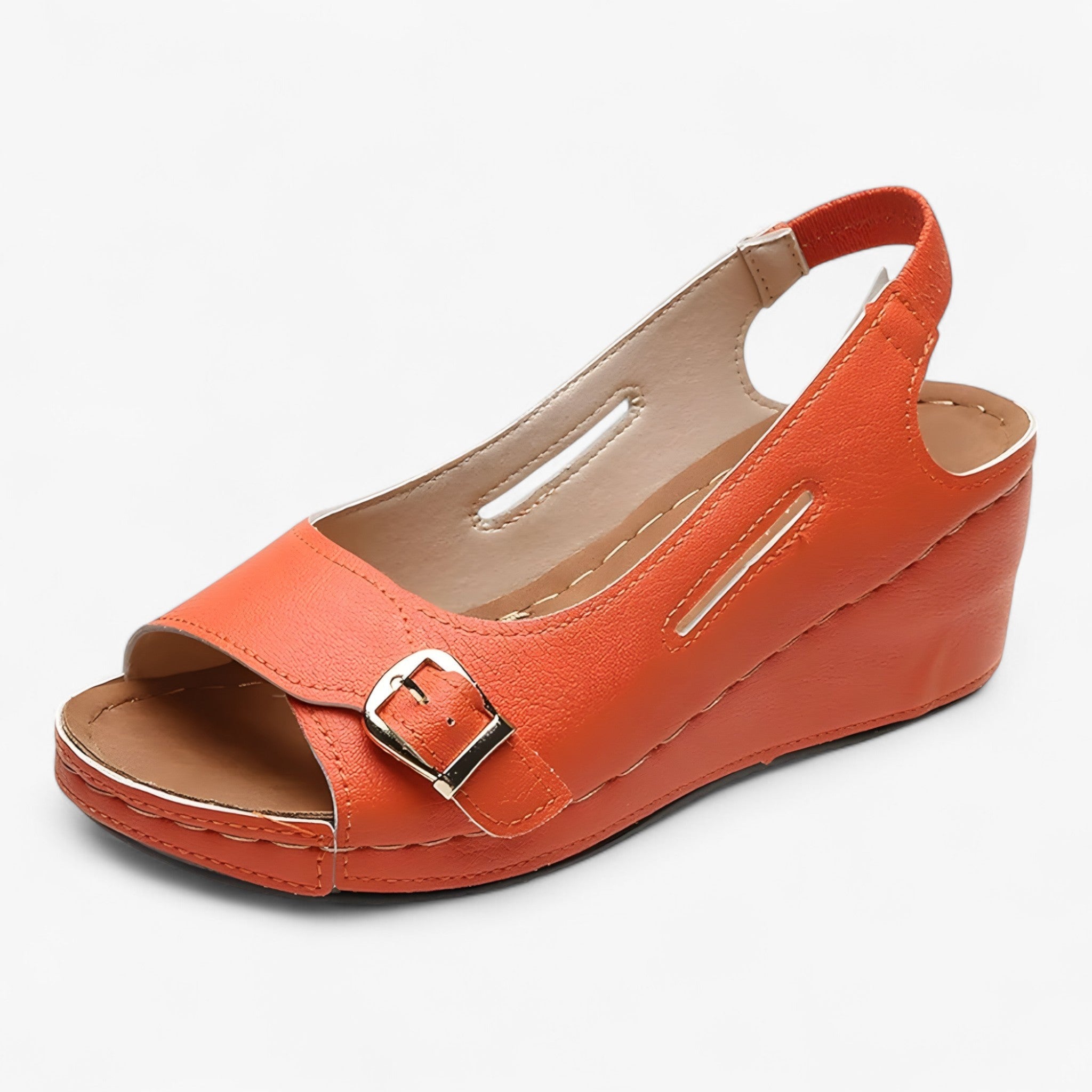 Sandalias cómodas para mujer en piel negra con cuña baja - ideales para el verano