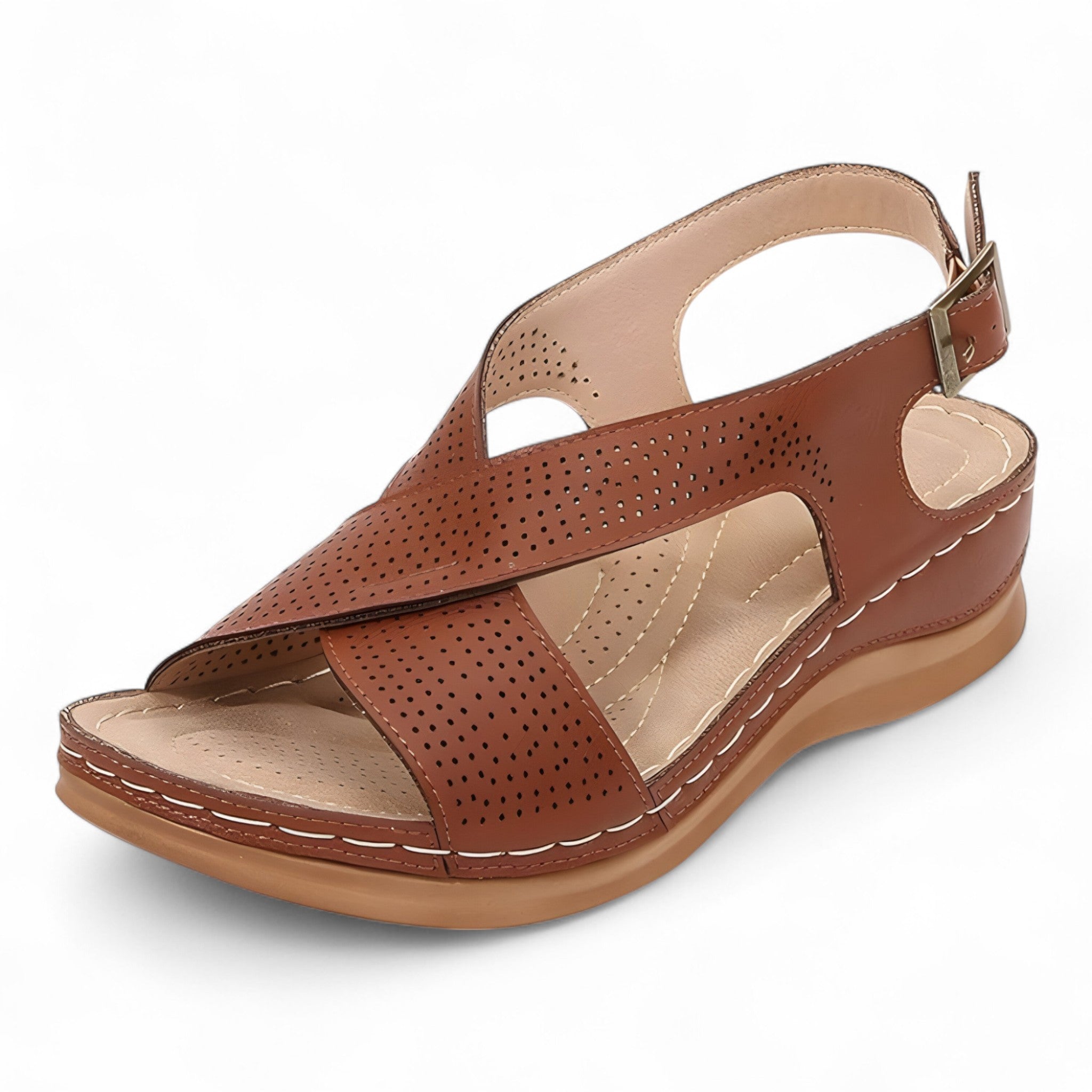 Sandali Donna Vintage Comodi in Pelle Marrone con Tacco Basso