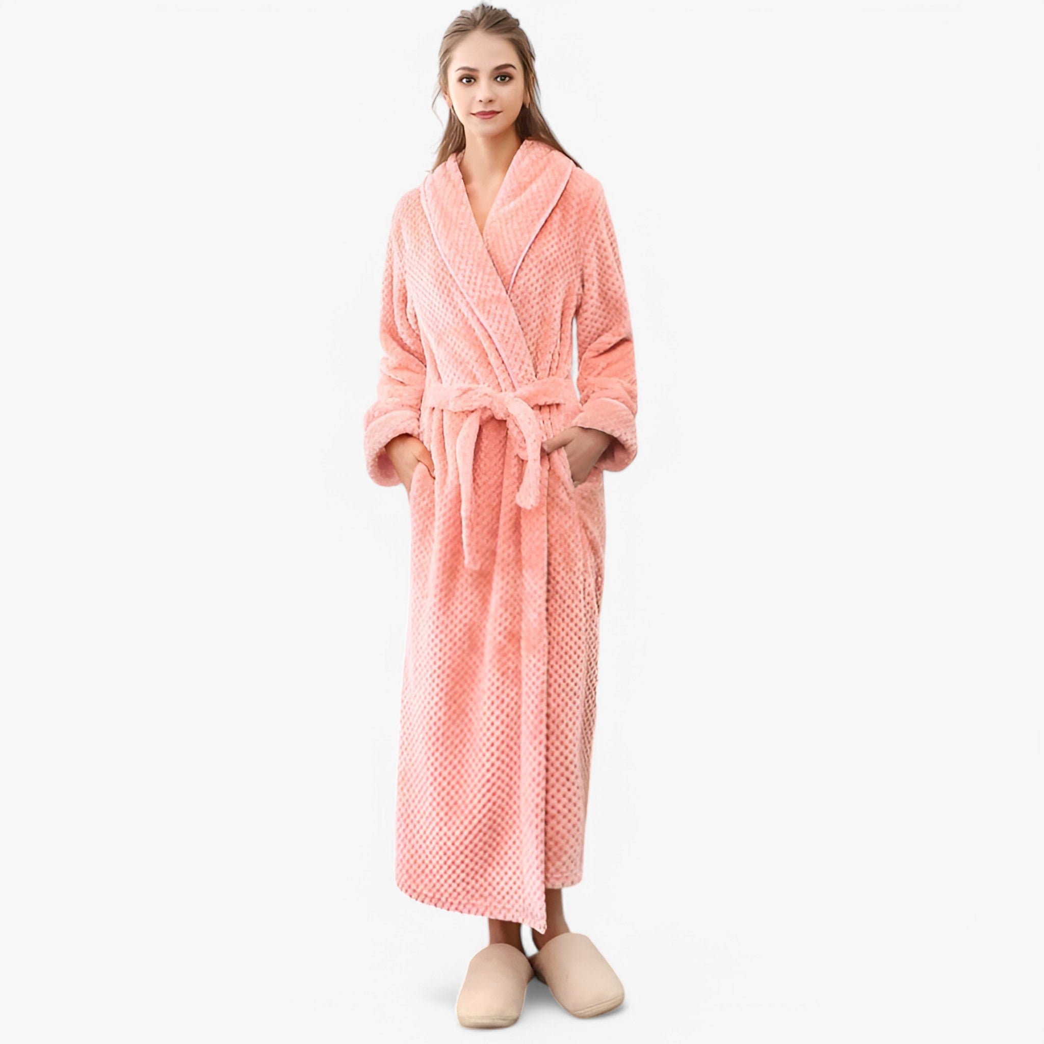 Morbido Accappatoio in Pile Donna - Rosa chiaro - accappatoio accappatoio pile Autumn Bathrobes donna Fleece Fluffy Long Sleeve Nightgown Pajama pile Pocket Robe Sleepwear sofia | morbido accappatoio in pile - € Solid Color Spring Winter Women - Concept Palermo