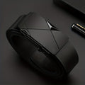 Cinturón para hombre de piel auténtica negra con hebilla automática elegante para ropa formal y casual