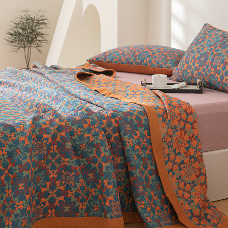 Quilt in cotone a sei strati con motivo arancione e blu - - Blanket comforter cotone home & garden motivo quilt quilt cotone quilts strati - Concept Palermo