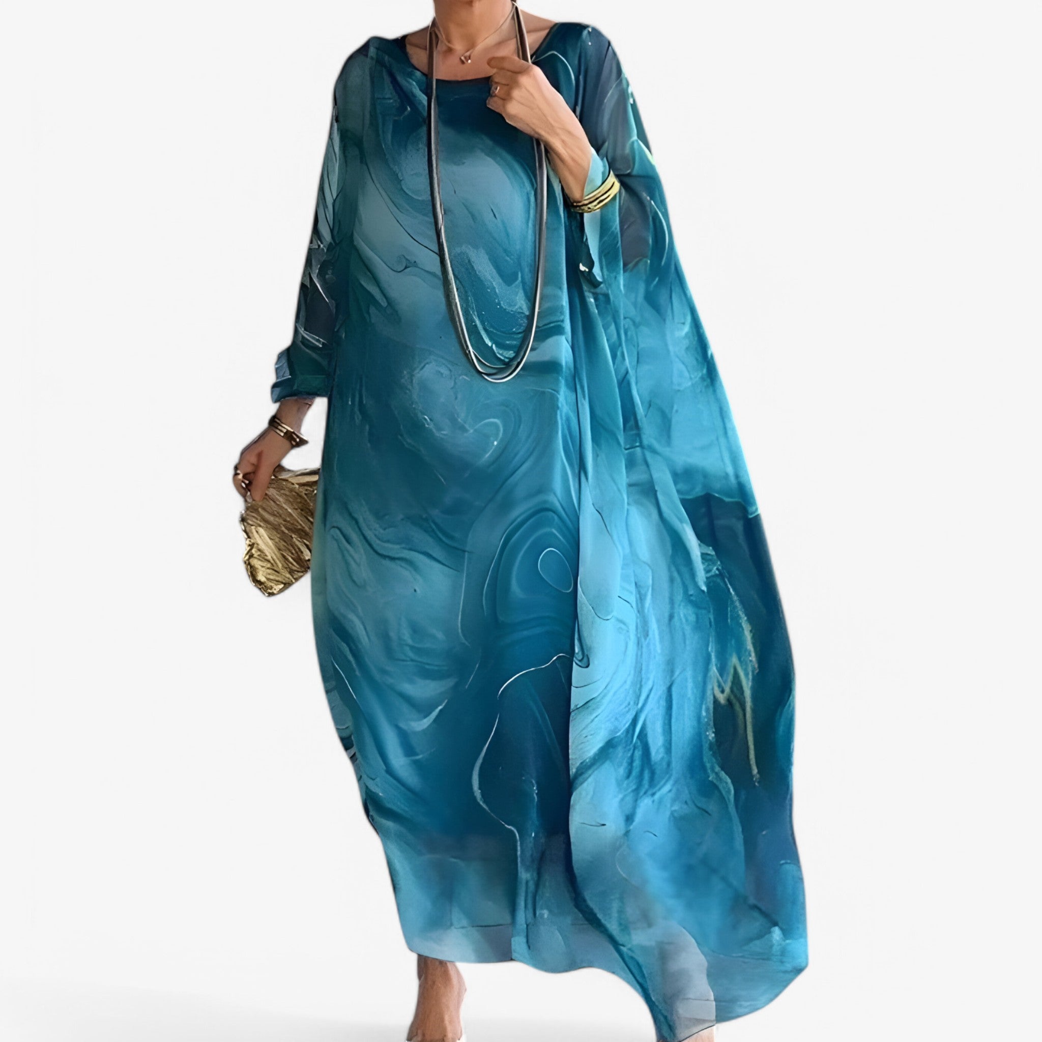 Maxi Abito Donna Effetto Marmo Elegante - Vestito Lungo Estivo Unico - Blu - abito abito marmo donna dresses marmo new - Concept Palermo