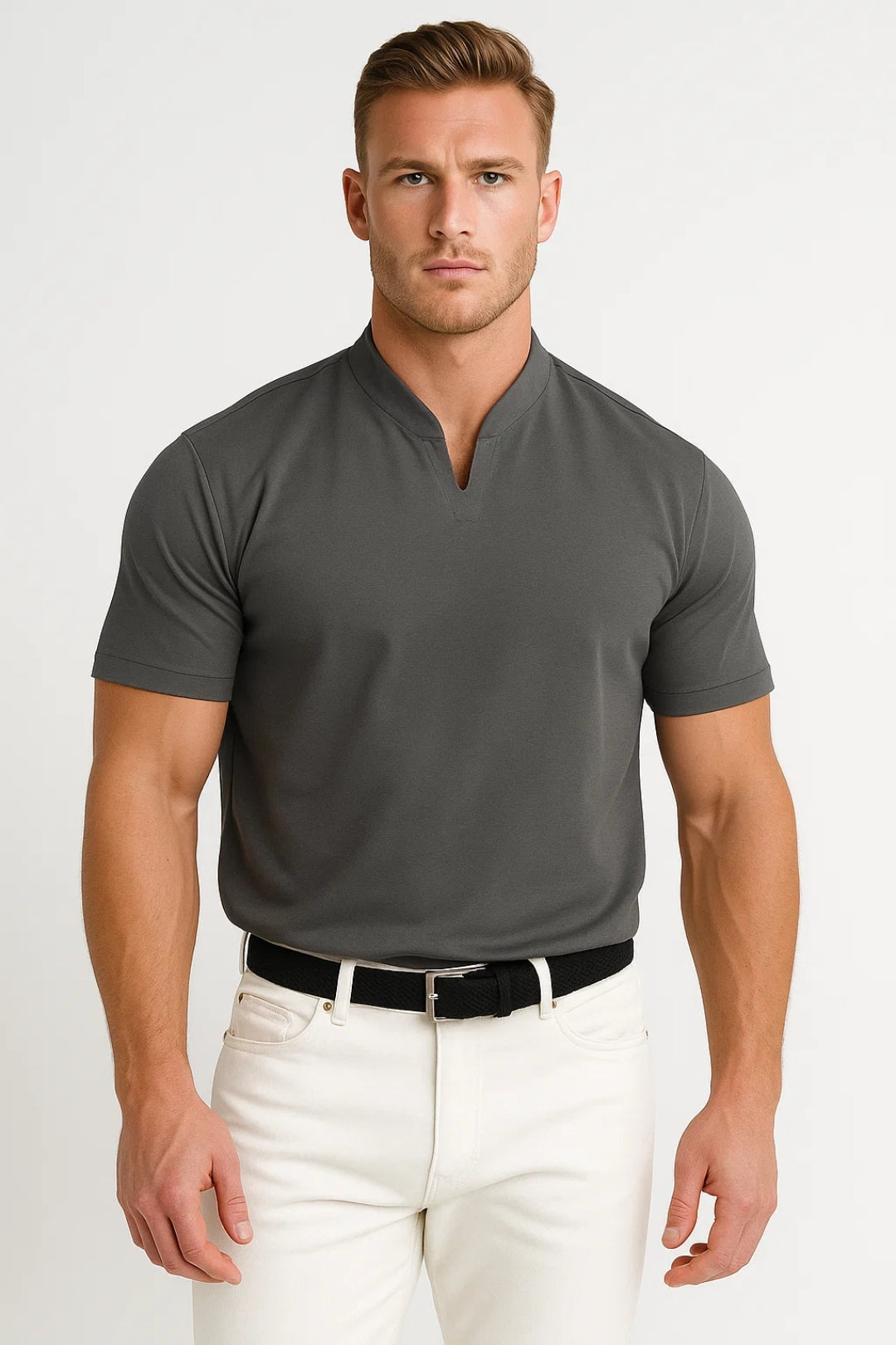 Camicia Uomo Collo a V - Vestibilità Comoda per Look Casual e Smart