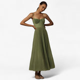 Elegante geplooide midi-jurk voor dames, aansluitend, voor avond- en cocktailceremonies