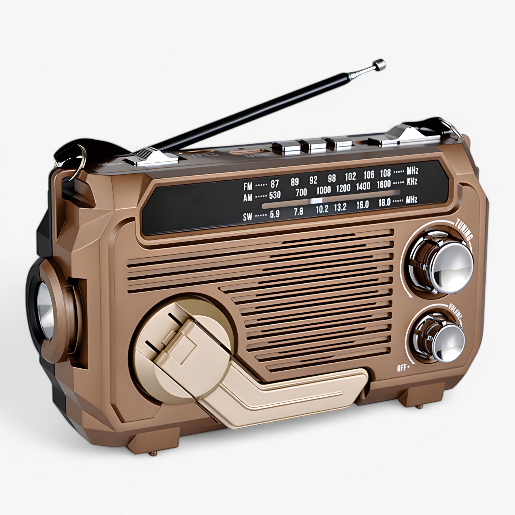 Radio Solare Multifunzione Uomo con Torcia e Power Bank Integrato - Marrone chiaro - duurzaam gadgets multifunzionale radio radio solare solar solare uomo - Concept Palermo